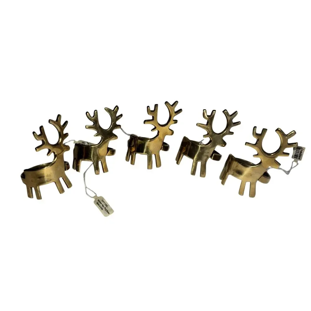 NOS Crate & Barrel Solid Bross reindeer Nakin Rings India - Set of 5 Table Decor